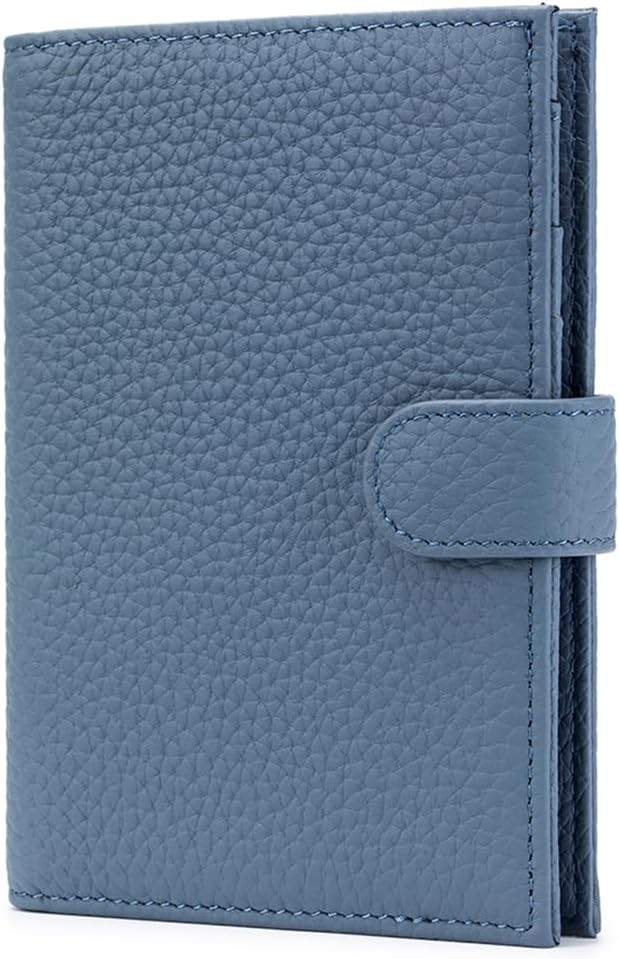 Leather Passport Holder for Travel Women – RFID Blocking Travel Passport Wallet with 1 Passport Slot & 3 Card Slots, Coin Pocket, & SIM Slot – Slim Genuine Leather Travel Organizer Denim Blue