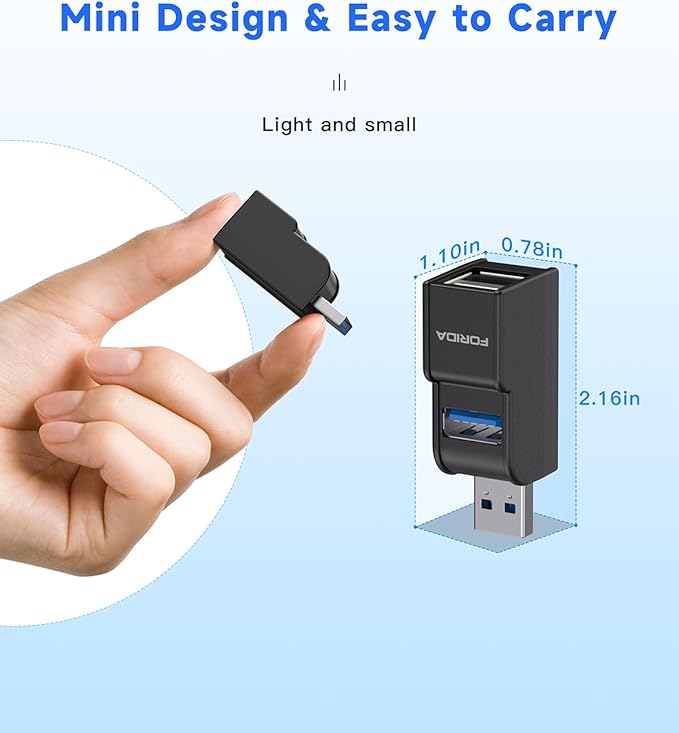 FORIDA 3 Ports USB Adapter, USB Hub with USB 3.0 and Double USB Adapter, Portable USB Splitter 1 in 3 Out for Keyborad, Mobile Hard Disk, U Disk, Camera, Mouse etc (Black)