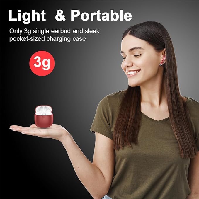 Wireless Earbuds, Bluetooth 5.4 Earbuds Stereo Bass, Bluetooth Headphones in Ear Noise Cancelling Mic, Earphones IP7 Waterproof Sports, 32H Playtime USB C Charging Case Red Ear Buds for Android iOS