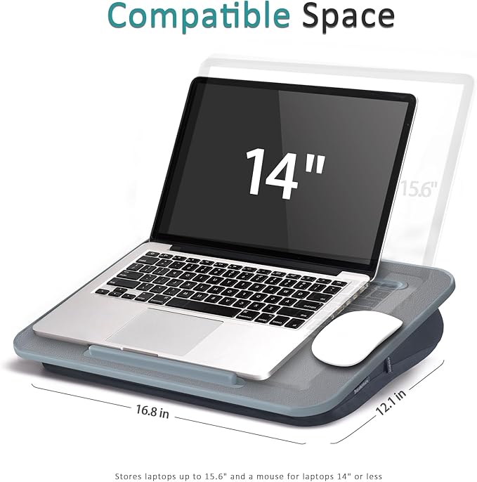 ISTUDYNITURE Portable Lap Desk with Cushion, Fits up to 15.6 inch Laptop, Laptop Stand with Device Ledge and Phone Holder, for Home Office (Grey, Small)