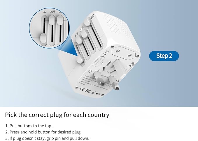 Adaptador de viaje internacional convertidor de voltaje escalones hacia abajo 220V a 110V para teléfonos celulares, portátiles y rizadores, Estados Unidos a Reino Unido, Europa, Australia y más de 200