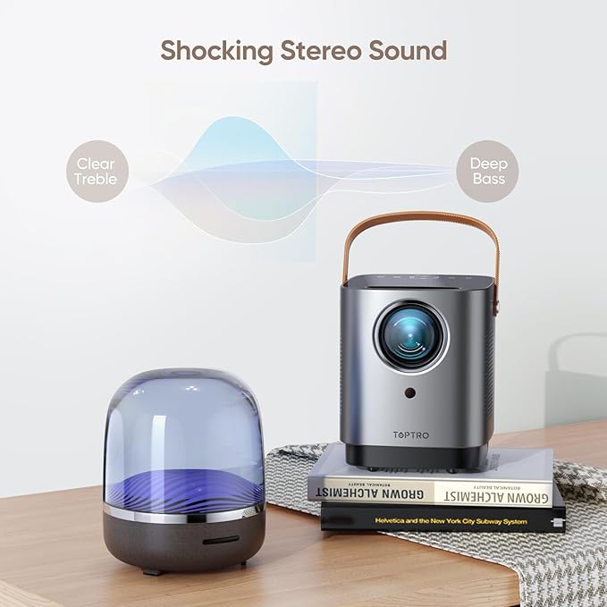 [Unique Handle Design] Mini Projector, Mini Projector with 5G WiFi and Bluetooth, TOPTRO 1080P Portable Projector with Touch Screen, 2025 Upgrade Outdoor Movie Proyector for iOS/Android/TV Stick/HDMI