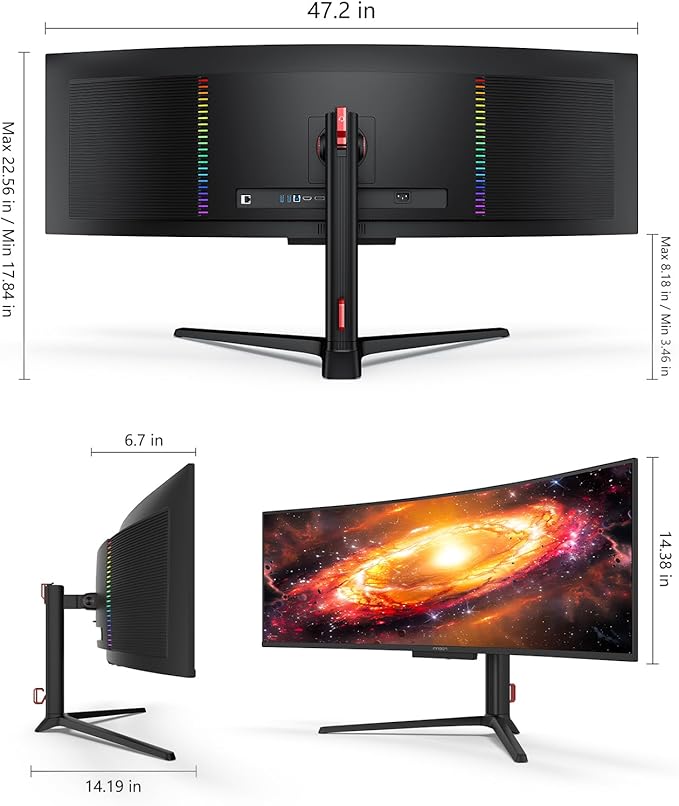INNOCN 49" OLED Ultrawide Curved Gaming Monitor 5120 x 1440p 144Hz, 0.03ms, USB Type C 90W, HDMI 2.1, DisplayPort, USB Hub, Speakers, Adaptive-Sync, Adjustable Stand, Black