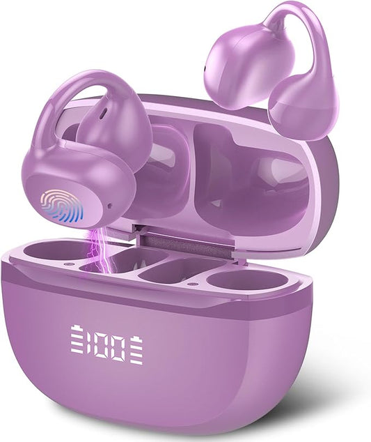 Open Ear Earbuds,Wireless Earbuds Bluetooth 5.4 Ergonomic Clip-On Ear buds, Bone Conduction Over The Ear Headphones 48H Playtime, Perfect Running Headphones for Sports IPX7 Waterproof Touch Controls