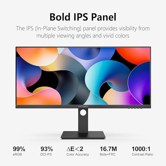INNOCN 29" Ultrawide Monitor 100Hz 21:9 IPS WFHD 2560 x 1080P 99% sRGB HDMI Computer USB Type C 65W Laptop External Monitor, Height/Pivot Adjustable, Productivity, Wall Mountable, Black