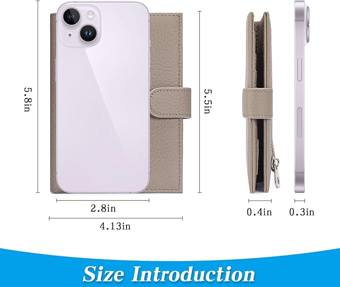 Passport Holder for Travel Women RFID Blocking Genuine Leather Passport Wallet with Card Slots, Zipper Coins Pocket, Cash Holder, Grey