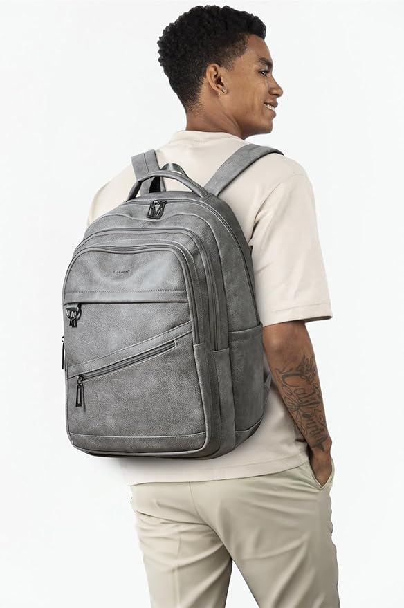 43L Backpack for Women Men - Vegan Leather Backpack Purse Travel Carry-on Bag College Bookbag Work fits 17" Laptop,DimGray