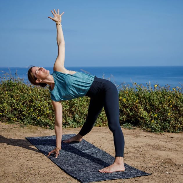 Manduka Shala Yoga Rug 71" - Outdoor Yoga & Meditation | Foldable & Machine Washable | Natural Cotton | Handmade | 71 x 26 inches | Flaneur Blue