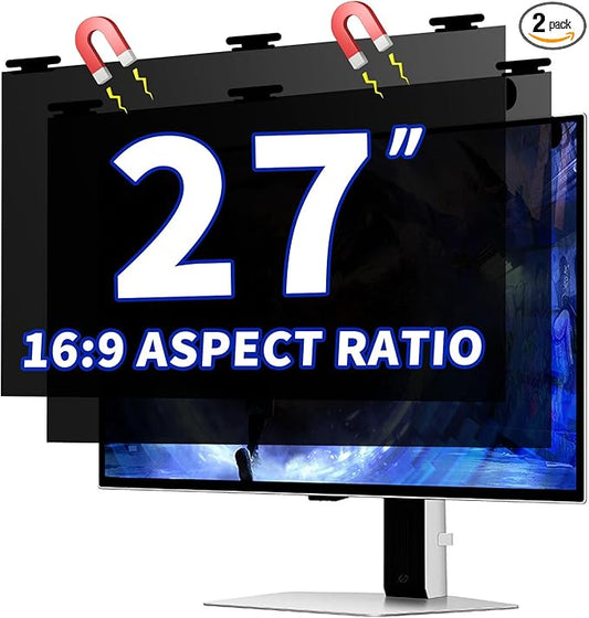[2 Pack] Magnetic Privacy Screen for 27 Inch Monitor – Removable Anti-Glare Blue Light Filter for 16:9 Widescreen Desktop PC, Matte/Glossy Reversible Eye Protection Film