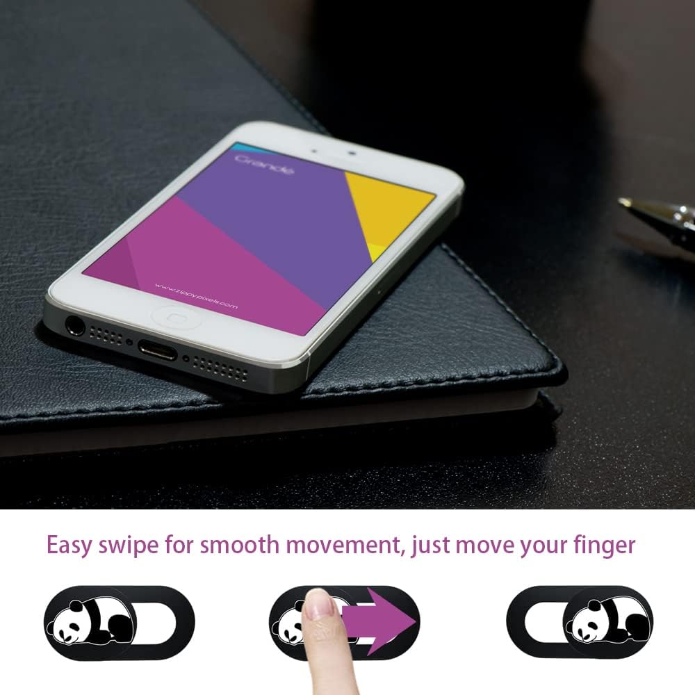 3PCS Phone Camera Cover, 0.02 Inch Laptop Webcam Cover Slide Cover, Webcam Privacy Cover, Keep Your Privacy Safe (Panda Three Patterns - Black)