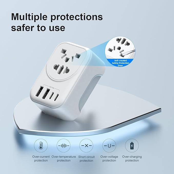 World to US Canada Travel Plug Adapter,Europe/China/Japan/Australia/UK to USA Power Adapter with 2 USB A and 2 USB C Ports, Wall Outlet Power Charger Universal Travel Adapter(1 Pack)