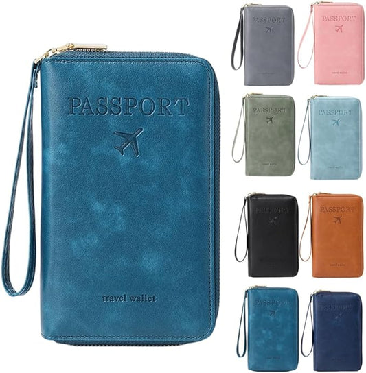 RFID Passport Holder for Wallet,RFID Blocking Document Organizer Clutch Bag, Credit Cards Case Cover Travel Wallet (Peacock Blue)