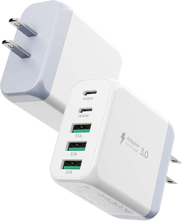 USB C Charger Block,EIZLXQ [2-Pack] Type C Charger Fast Charging,50W 5-Port Usb Wall Charger Multiport Type C Charging Block Cube for iPhone 17/16/15/14/13/12/11 Pro Max XS, iPad, Samsung & More-White