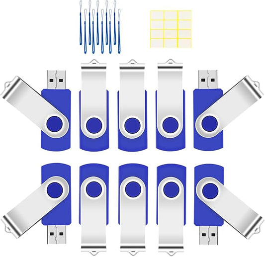 8GB Flash Drive 10 Pack USB 2.0 Thumb Drive Swivel Memory Stick Jump Drive with LED Indicator/Lanyard/Label for Storage and Backup (8G, 10pcs, Navy Blue)