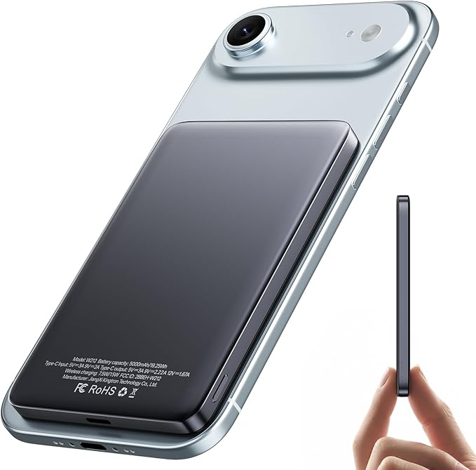2025 Ultra-Slim Nano Power Bank, 5000mAh Magnetic Battery Pack, Qi2 Certified 15W Max Ultra-Fast Compatible Portable Charger, Ergonomic Design, for iPhone Air/17/16/15 Series