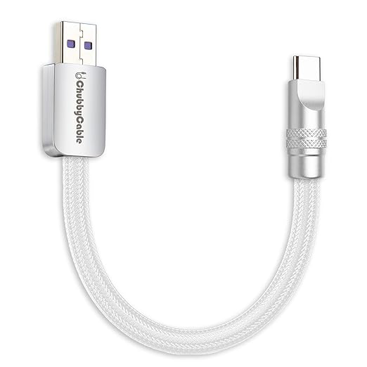chubbycable Cute Chubby 120W Short USB C Cable Power Bank Fast Charging Cable Nylon Braided Charger Cord Compatible with iPhone 17-15 Series iPad, White, USB-A to Type-C, 0.32FT