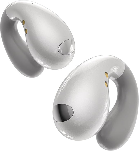 Ultra Open Ear Earbuds - Ergonomic Clip-On Earbuds, Bone Conduction Over-The-Ear Headphones with Waterproof Design and Secure Fit for Small Ears, Pearl White