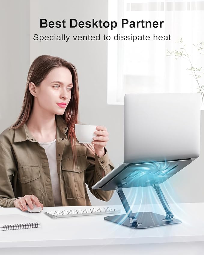 JUANWE Adjustable Laptop Stand, Aluminum Portable Laptop Riser Holder, Ergonomic Foldable Notebook Stand with Heat-Vent, Compatible for MacBook Pro, ASUS, Acer, Dell, HP (10-16'')