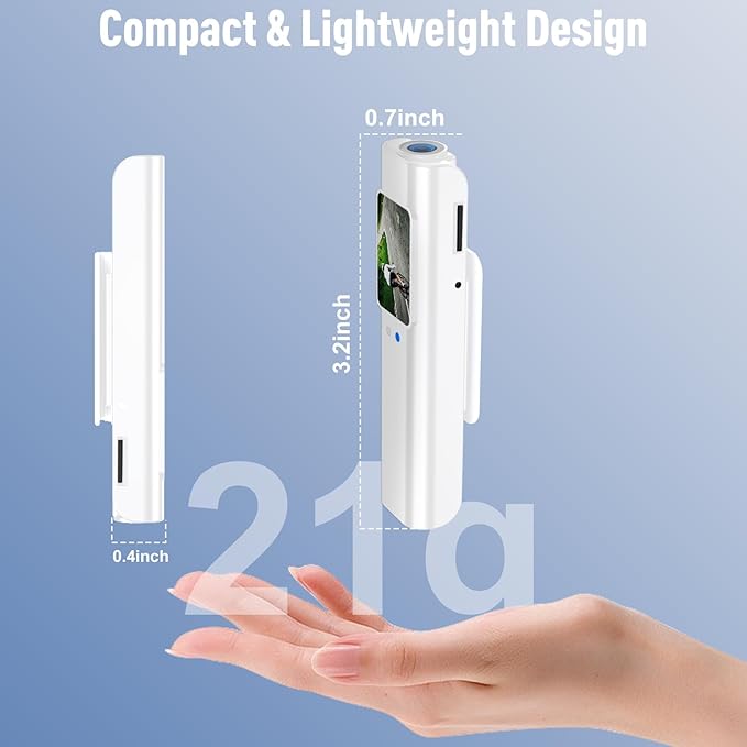 Hands Free Clip On POV Sports Camera 110 Degree 2.7K, WiFi Mini Camera for Glasses with Live View, Cycling Fishing Vlog Recorder, Kids Pets Daily Recording, Includes 16GB Card(Ivory)