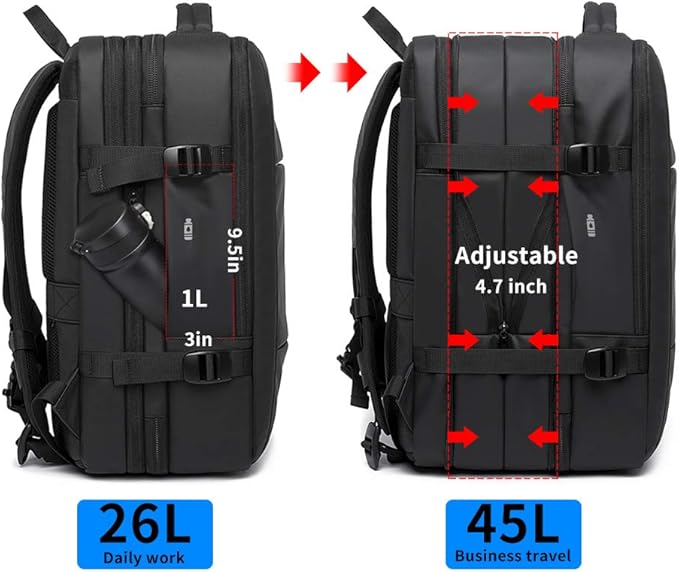 BANGE 45L Expandable Backpack, Water Resistant, Suitable for Travel, College Laptop Backpack for Men & Women