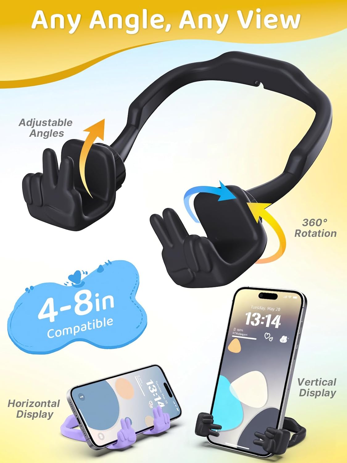 Stocking Stuffers for Teens Girls Boys Kids Cell Phone Stand: 2 Pack Upgrade Adjustable Peace Sign Thumbs Lazy Phone Holder for Desk Cool Gadgets Birthday Gifts for Women Men Adults (Black&Purple)