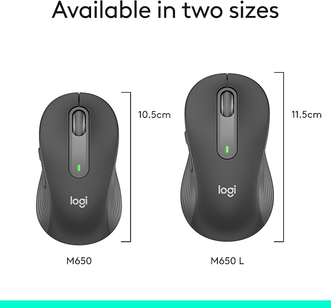 Logitech Left Handed Wireless Mouse Signature M650 L Full Size - 2 Year Battery, Silent Clicks, Customizable Buttons, Bluetooth, PC/Mac/Chromebook - Graphite, Large