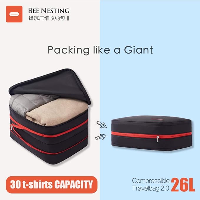 Bee Nesting Waterproof Compression Packing Cubes,Travel Packing organizers for Carry on Luggage,Backpacking, Suitcases