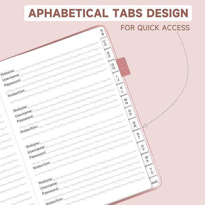 Password Book with Alphabetical Tabs – Hardcover Internet Address & Password Organizer – Password Keeper Notebook for Computer & Website – 7 x 10" Log-in Password Journal w/Thick Paper (Rose Gold)