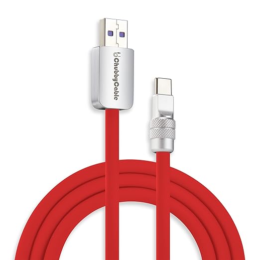 chubbycable Chubby 2.0 Fast Charging Cable Durable Soft Silicone USB C Cable 120W Extra Thick Charger Cord Compatible with iPhone 17-15 Series iPad, Red, USB-A to Type-C, 8.2FT