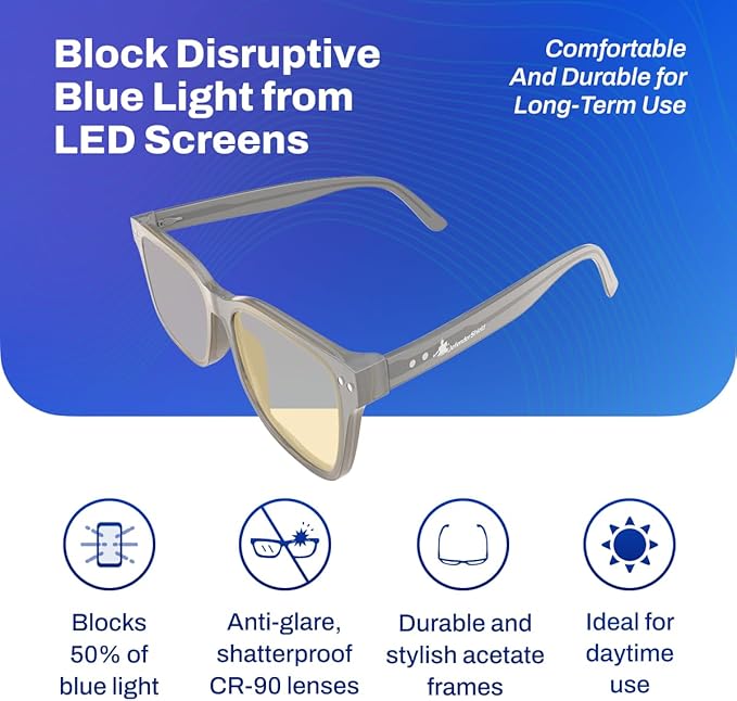 DefenderShield Signature Blue Light Blocking Glasses for Computer, Mobile, Gaming, Sleep - Anti Eyestrain, Headache