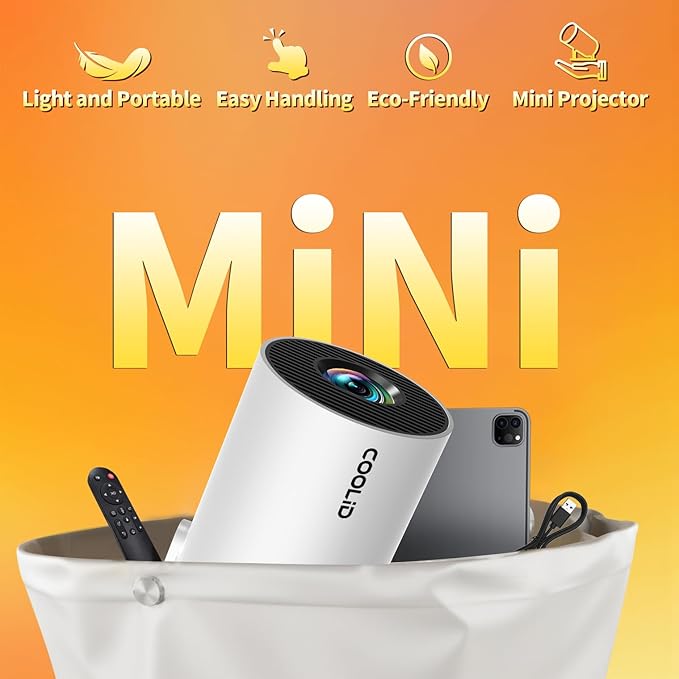 [Built-in Apps & 2025 Upgraded] Mini Projector with WiFi 6 and Bluetooth 5.4 Support 4K 1080P Auto Keystone 270° Rotatable Projector Portable Compatibile with HDMI/TV Stick/Memory Stick - White