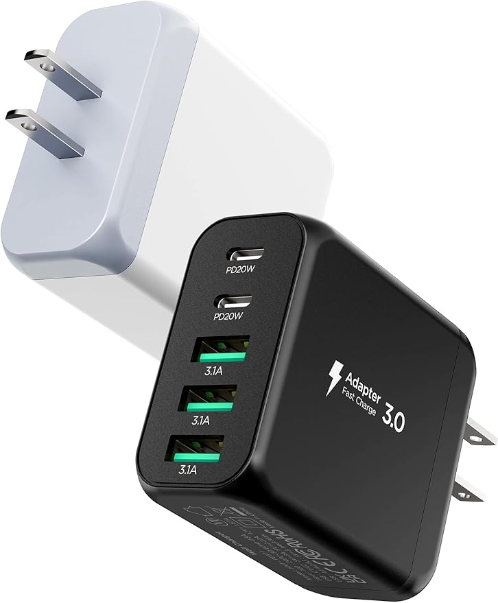 USB C Charger Block, [2-Pack] Type C Charger Fast Charging,50W 5-Port USB Wall Charger Multiport Type C Charging Block Cube for iPhone 17/16/15/14/13/12/11 Pro Max XS, iPad, Samsung & More