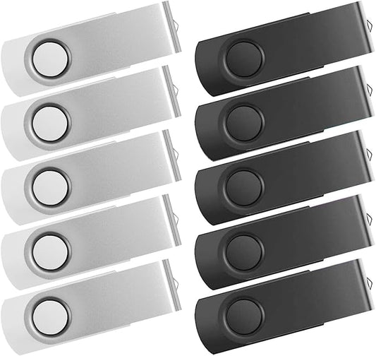 USB Flash Drive 16GB 10 Pack FEWINA USB 2.0 Flash Drives Bulk 16 GB Thumb Drive Swivel Memory Stick Jump Drive Pen Drive for Storage and Backup（Black and White,10PCS 16GB）