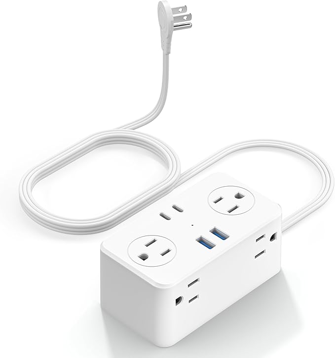 Travel Power Strip with USB Ports (3.0A), Ultra Flat Plug Power Strip, 6 AC Outlets, 4 USB Ports (2 USB C), 3ft Wrapped Around Extension Cord for Cruise Ship Travel Essentials