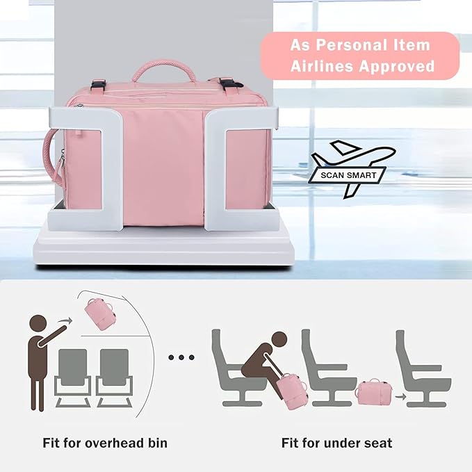 Hanples Carry on Travel Backpack for Women, Large 35L Personal Item Luggage Backpack,17 inch Laptop Backpack TSA Flight Approved, Travel Essentials Casual Daypack with 2 Toiletry Bags (Pink)