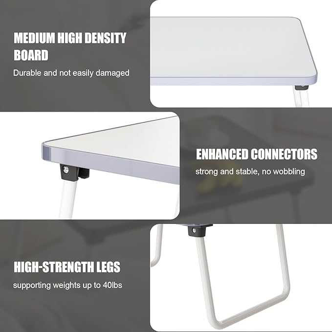 Foldable Lap Desks Laptop Tray for Bed or Couch,Portable Breakfast Serving Tray with Folding Legs,Lightweight Mini Table, Laptop Stand for Working, Reading and Writing,White