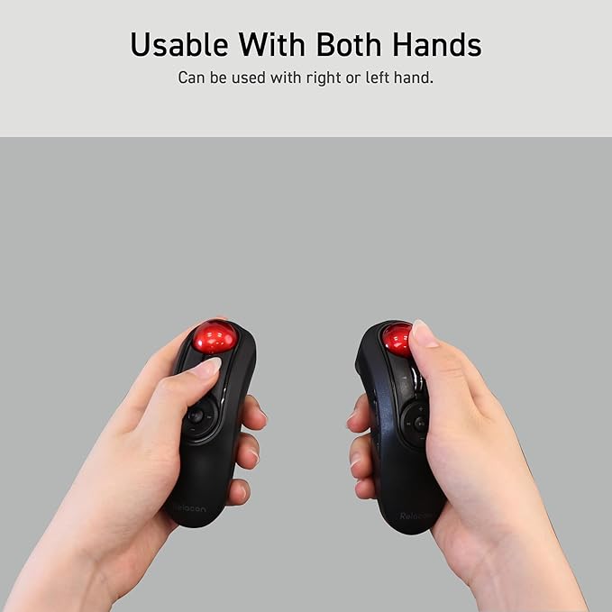 ELECOM Relacon Handheld Trackball Pointer, Ergonomic Thumb Mouse for Right or Left Hand, Bluetooth, 10 Buttons for TV, Presentation, Game, PC & MAC