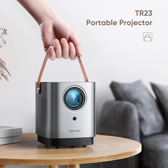 [Unique Handle Design] Mini Projector, Mini Projector with 5G WiFi and Bluetooth, TOPTRO 1080P Portable Projector with Touch Screen, 2025 Upgrade Outdoor Movie Proyector for iOS/Android/TV Stick/HDMI