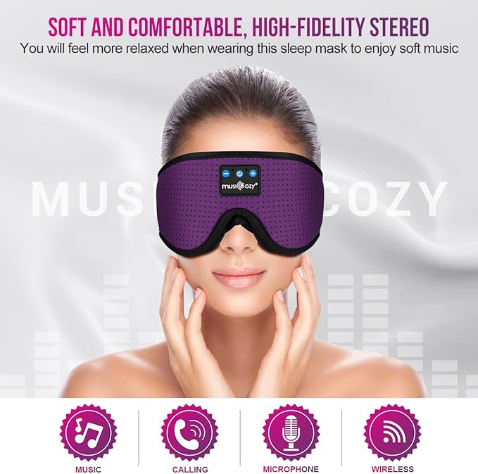 MUSICOZY 3D Bluetooth 5.4 Sleep Headphones, Breathable Wireless Music Eye Mask, Sleeping Headphones with Headband for Side Sleepers, Women, Men, Air Travel, Unique Tech Gifts