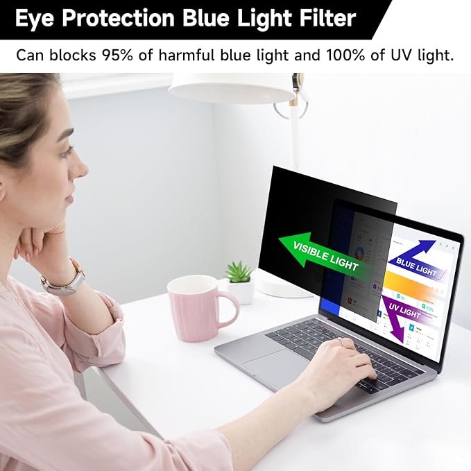 15.6 Inch 16:10 Laptop Privacy Screen Filter, Anti Blue Light Glare & Anti Scratch Computer Privacy Shield for 15" with 1920x1200 Aspect Ratio Laptop