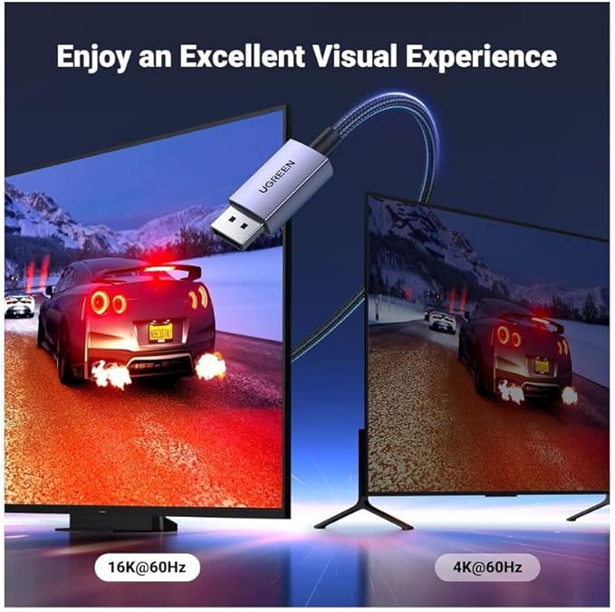 UGREEN DisplayPort Cable 2.1 [VESA Certified] DP2.0 40Gbps Support 16K@30Hz 8K@240Hz 4K@240Hz HDR, HDCP, DSC 1.2a, Braided Display Port Cable Cord Compatible FreeSync G-Sync Video Card Monitor, 3.3FT