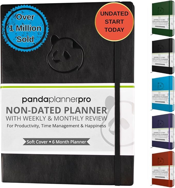 Panda Planner Pro A4 Daily Planner 2026 – 6 Month Large 8.5x11 Undated Academic & Productivity Planner with Daily, Weekly & Monthly Calendar, Work Planner, Goal Tracker, Habit Tracker & Personal Development Organizer – Black