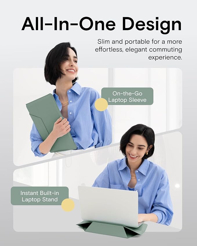 MOFT Laptop Carry Sleeve, 2-in-1 Laptop Bag & Stand for 13" MacBook Air/Pro & Dell/HP/Lenovo/Asus, Stylish Slim Computer Sleeve Bag with Expandable Storage for Computer Accessories, Seafoam