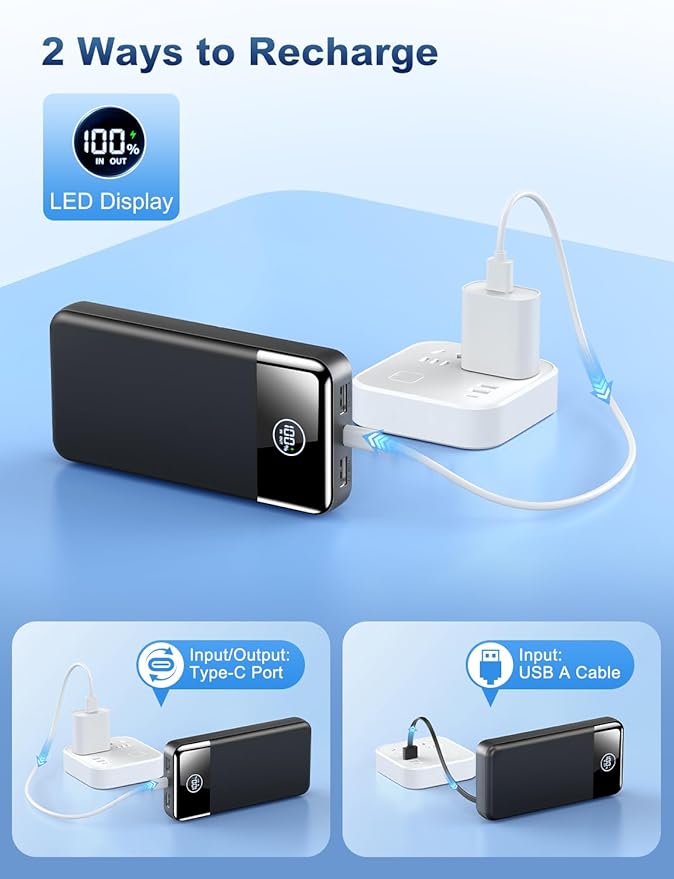 Portable Charger Power Bank 33800mAh Battery Pack, 22.5W Fast Charging PowerBank with Built in Cables,Travel Essential USB-C Portable Phone Charger for iPhone Samsung Pixel Android iPad