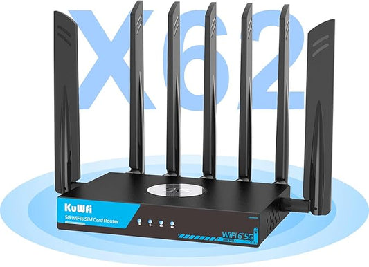 KuWFi Industrial Cellular 5G Router with Dual SIM Slot for Apartment & RV Rural Area|Unlocked for Verizon/AT&T| WiFi 6 Dual-Band 3000Mbps|2.5G Ethernet|WireGuard VPN|M2M/IoT Global Frequency Bands