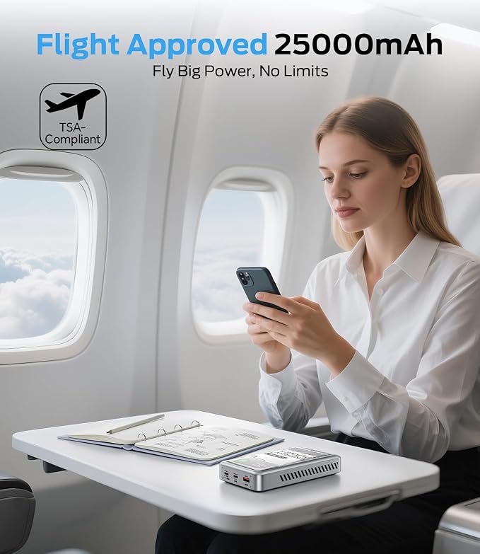 MOVE SPEED 145W Laptop Power Bank, PD 3.1 25,000mAh Fast Charging Portable Charger with 240W Type C Cable, USB C 3-Port with Digital Display Travel Outdoor Charger for iPhone, Dell, MacBook, Galaxy