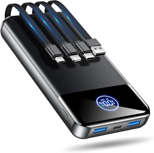 Portable Charger Power Bank 33800mAh Battery Pack, 22.5W Fast Charging PowerBank with Built in Cables,Travel Essential USB-C Portable Phone Charger for iPhone Samsung Pixel Android iPad