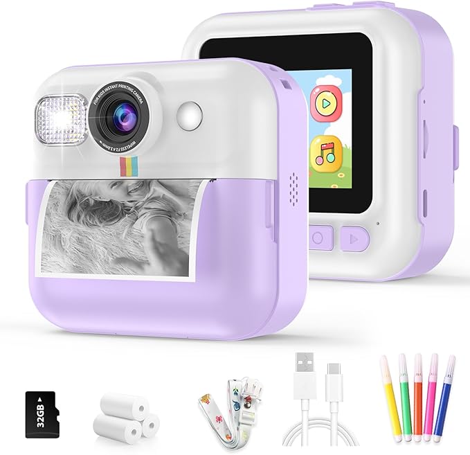 Instant Print Camera for Kids,Children Digital Camera Video Toddler Print Camera Christmas Birthday Gifts Portable Kids Toys for 3 4 5 6 7 8 9 10 Year Old Girls