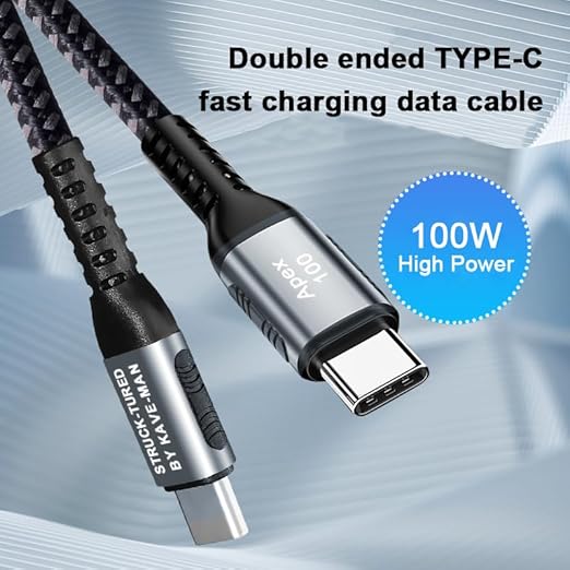 100W USB C to USB C Fast Charging Cable | PD 3.0 C to C Charger Cord with E-Marker Chip | Durable Nylon Braided 6 ft | Kave-Series Apex 100