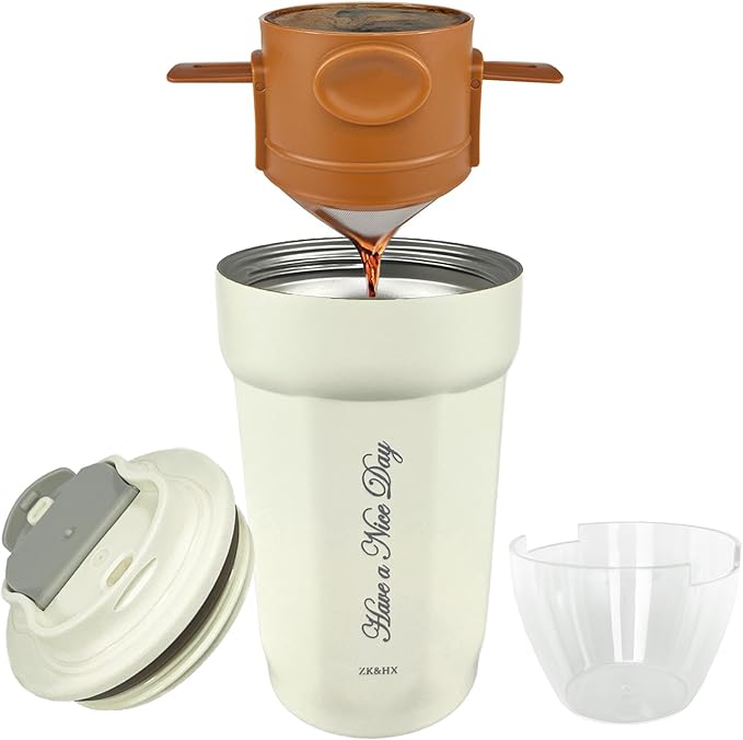 ZK&HX LIFE Pour Over Coffee Maker,Travel Coffee Mug,Insulated Coffee Mug,Camping Coffee Makers,Tea Infuser Mug for Loose Leaf Tea,Travel & On the GO